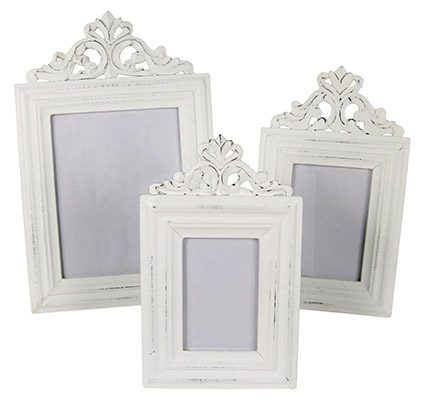 Set of 3 Wooden Photo Frames White Wash Finish